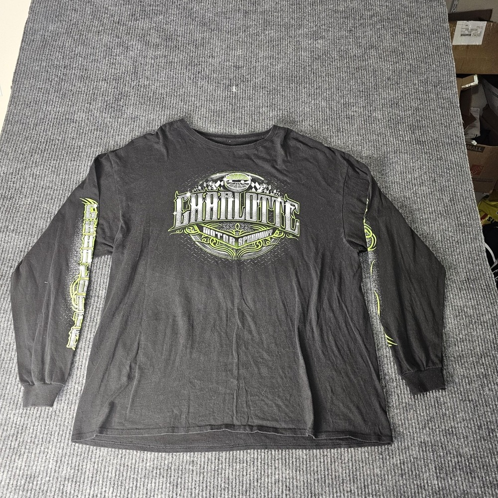 Charlotte Motor Speedway Shirt Mens XL‎ Black NASCAR Auto Racing Long Sleeve Tee